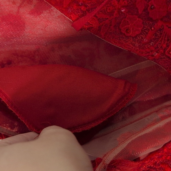 Morrell Maxi Red Lace Corset Dress Rhinestones Cami Straps Prom Hoco Formal 10 - Picture 8 of 15